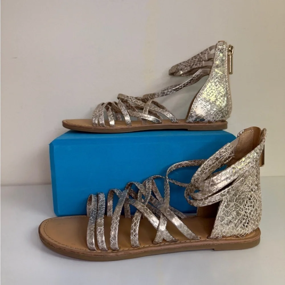 Cat&Jack: Girls Gold Metallic Gladiator Strappy Zipper Sandals, Size 3